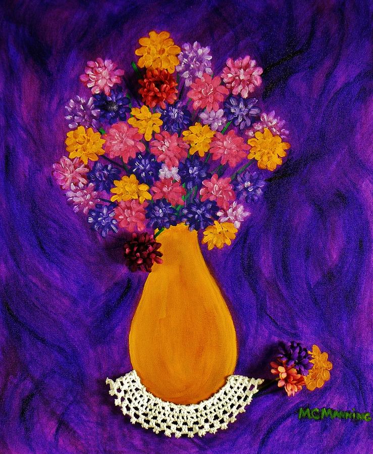 Flowers In A Yellow Vase Painting by Celeste Manning