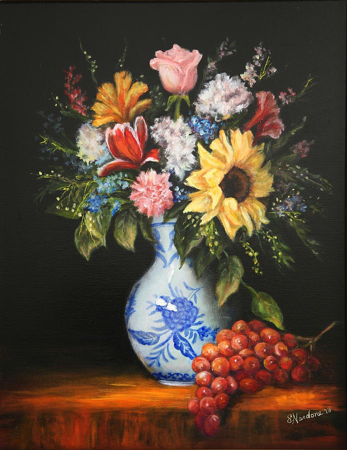 Flowers in Blue and White Vase Painting by Sandra Nardone