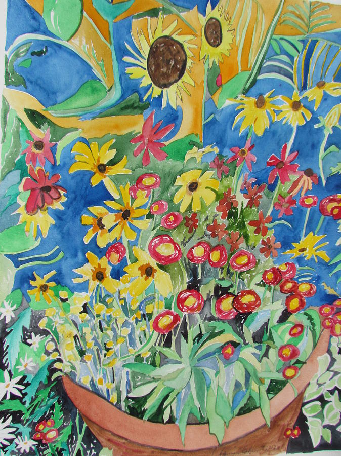 Flowers in Blue Drama Painting by Esther Newman-Cohen