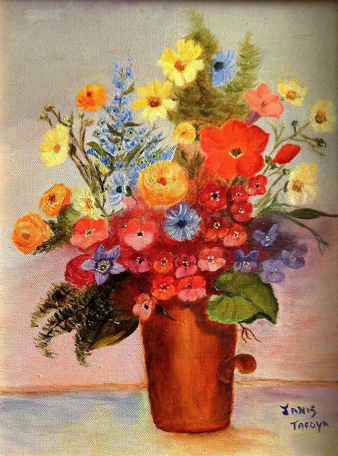 Flowers in Copper Pot Painting by Janis  Tafoya