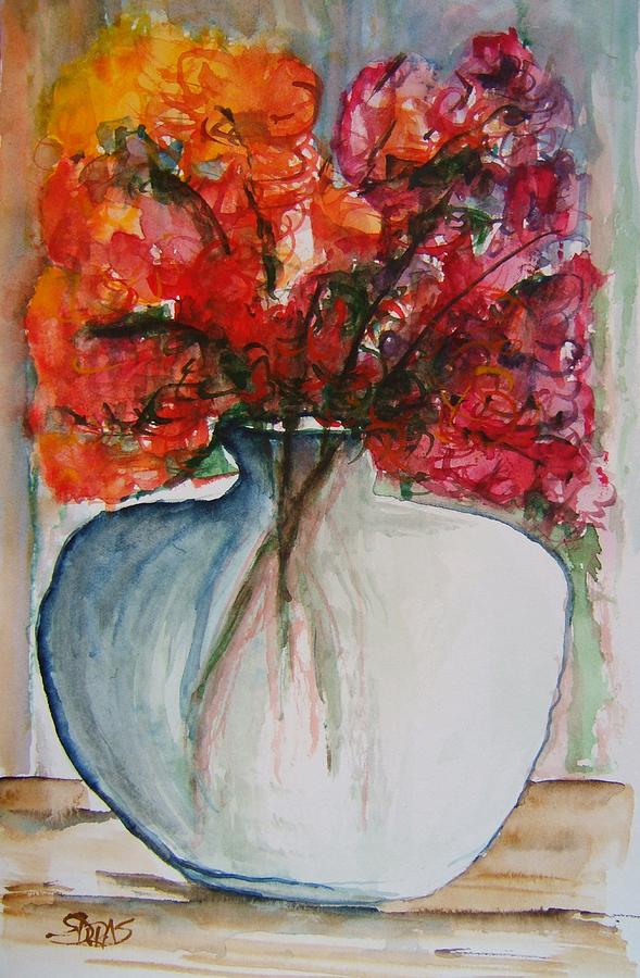 Flowers in Glass Vase Painting by Elaine Duras