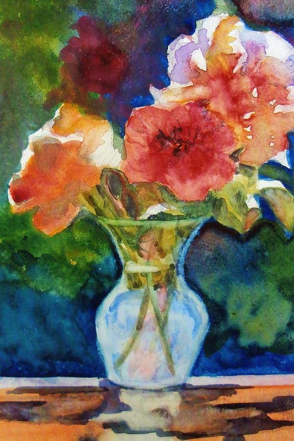 Flower Painting - Flowers in glass Vase by Katherine  Berlin