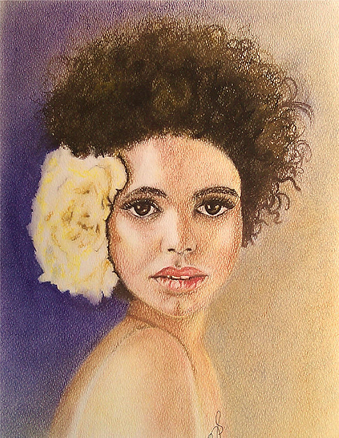 Portrait Drawing - Flowers in Her Hair II. by Paula Steffensen