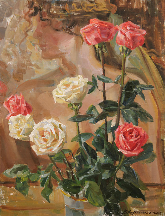 Flowers in my workshop Painting by Victoria Kharchenko