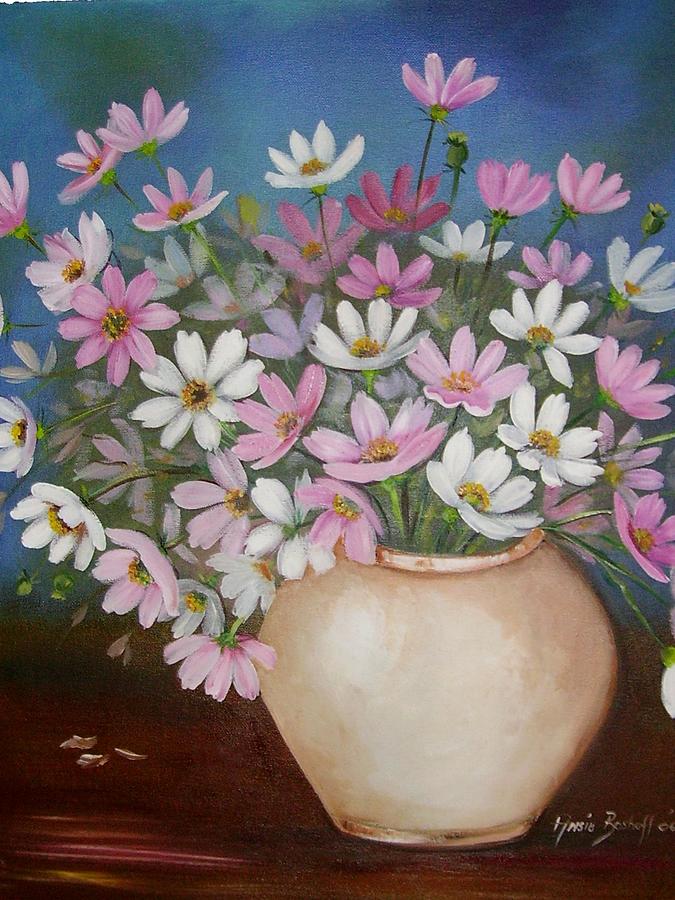 Still Life Painting - Flowers In Pink by Ansie Boshoff