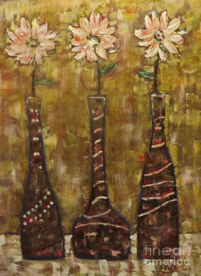 Flowers in vases Painting by Sam Shaker