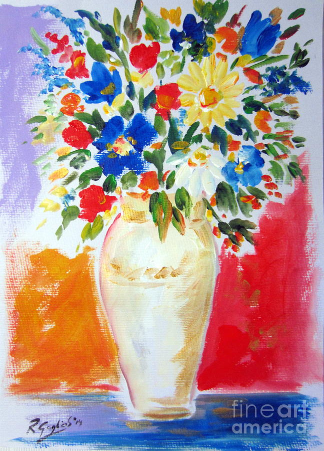 Flowers in White Vase Painting by Roberto Gagliardi