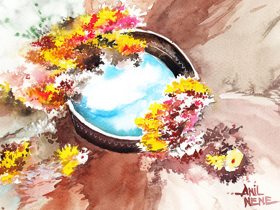 Flowers n sky Painting by Anil Nene