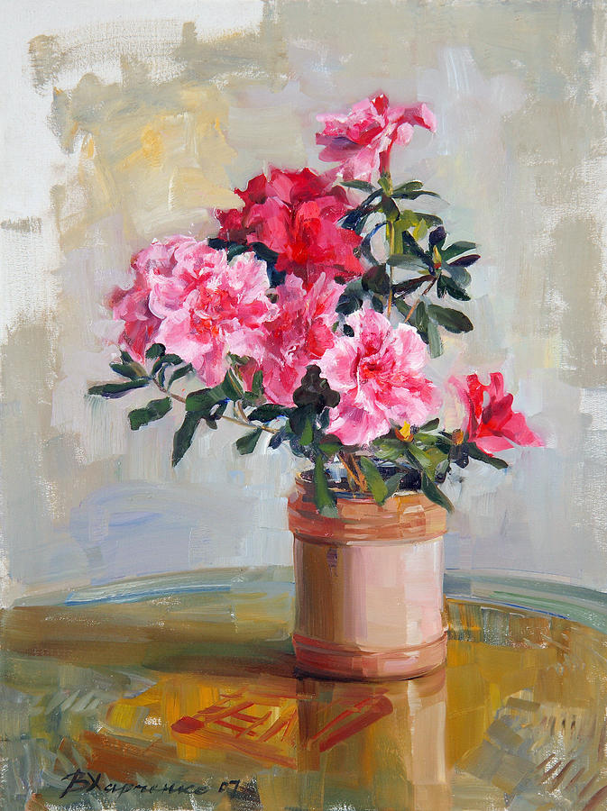 Flowers of azalia Painting by Victoria Kharchenko