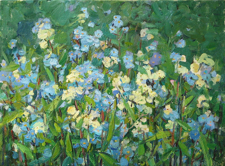 Flowers of  forget-me-not Painting by Juliya Zhukova