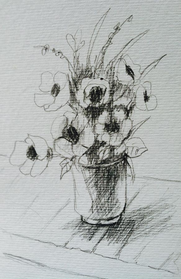 Flowers on clear glass Drawing by Hae Kim