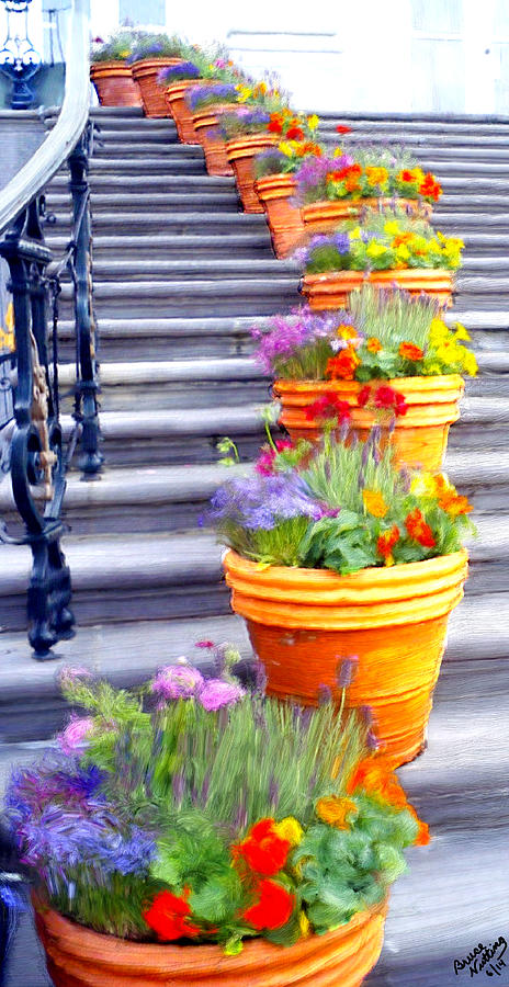 Flower Painting - Flowers on th Stairs by Bruce Nutting