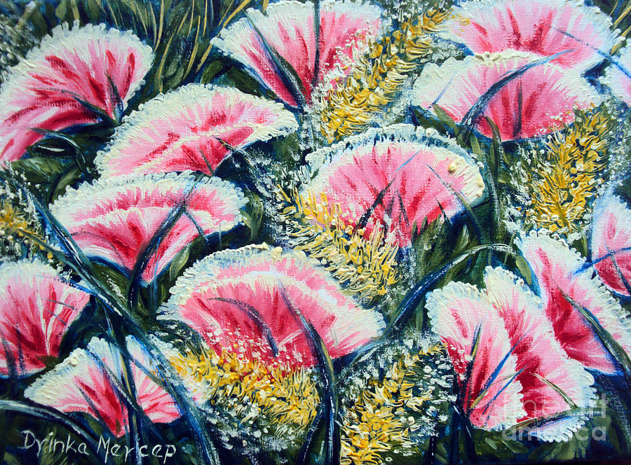 Red Flowers Painting - Flowers Painting Poppies and Grass  by Drinka Mercep