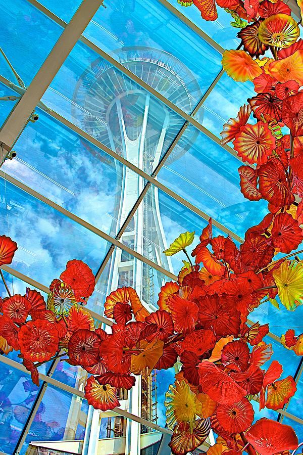 Flowers Surround the Space Needle Photograph by Tom Giske