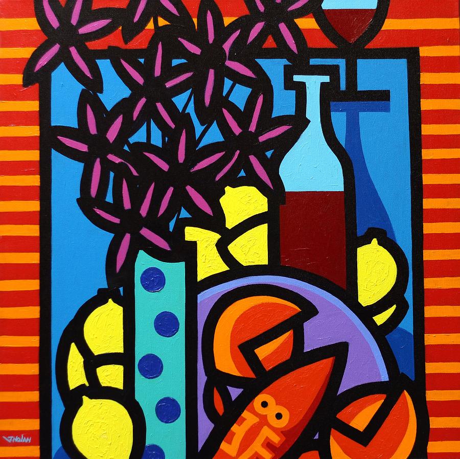 Flowers Wine Lobster And Lemons Painting by John Nolan - Fine Art America