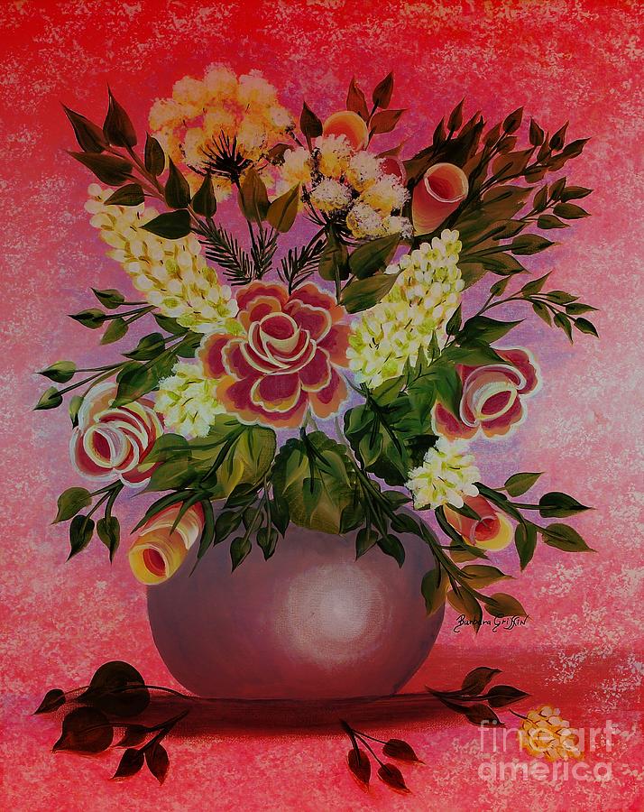 Flowers with Red Background Painting by Barbara A Griffin