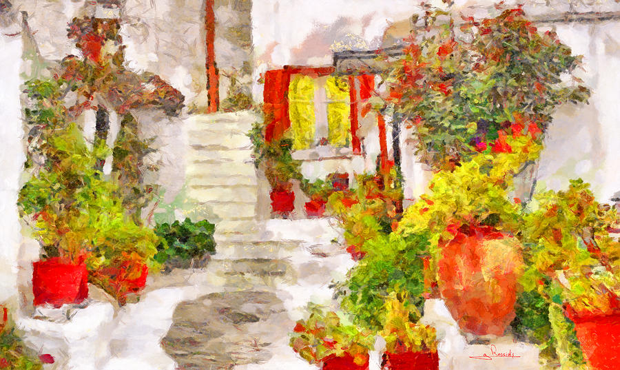 Flowery yard Painting by George Rossidis