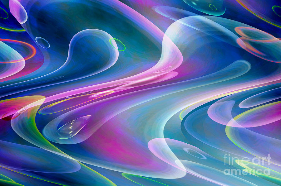 Abstract Digital Art - Flowing Oils - Rainbow Colors by Kaye Menner