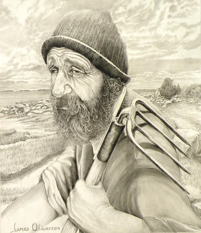 Floyd Morris the Clam Digger  Drawing by James Oliver