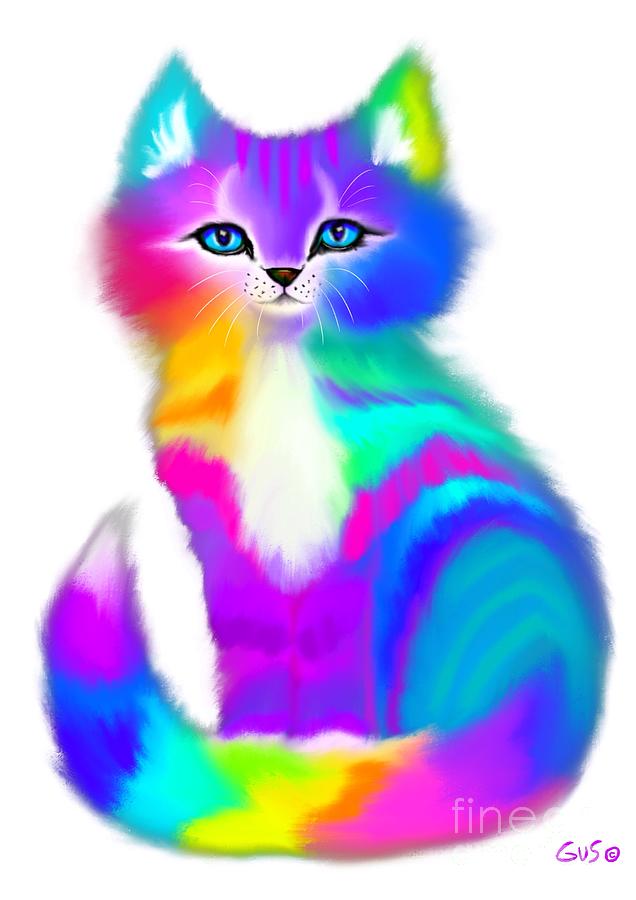 Fluffy Rainbow Kitten Painting by Nick Gustafson