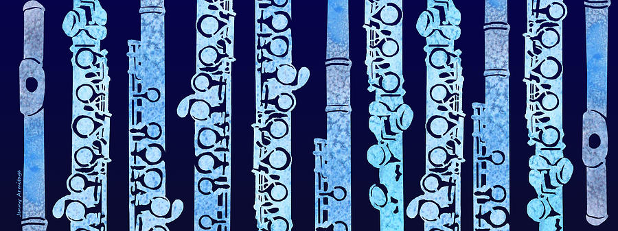 Flutes in Blue Mixed Media by Jenny Armitage