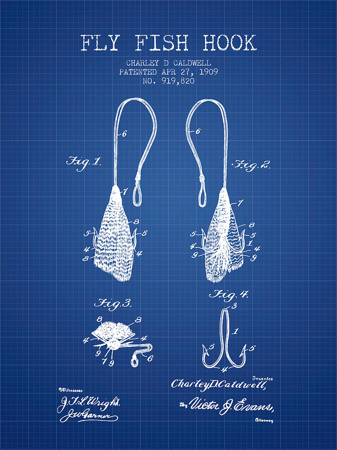 Fly Fish Hook Patent from 1909- Blueprint Digital Art by Aged Pixel - Fine  Art America