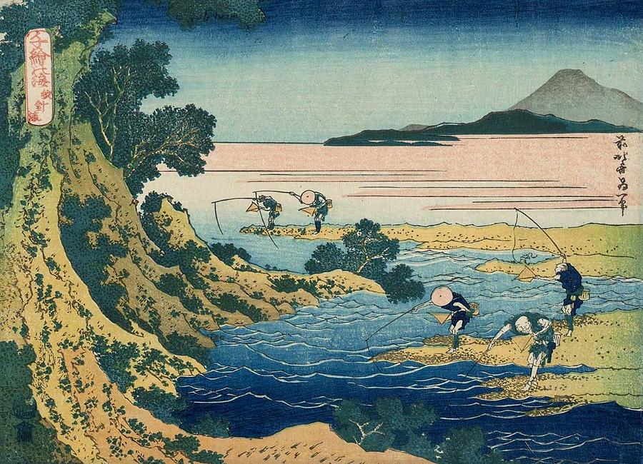 Fly-fishing Painting by Katsushika Hokusai