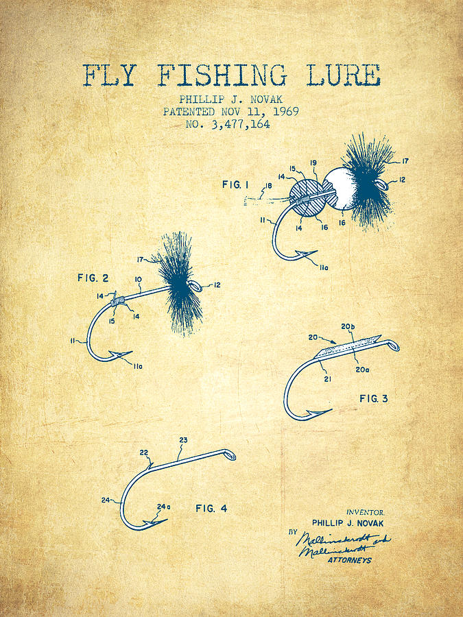 Fly Fishing Lure Patent from 1969 - Vintage Paper Drawing by Aged Pixel - Fine  Art America