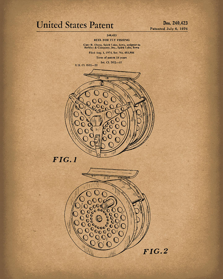 Fly Fishing Reel 1976 Patent Art Brown Drawing by Prior Art Design