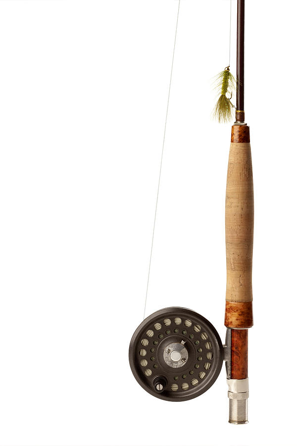 Fly-Fishing Rod & Reel on White Background. Copy Space. Photograph by FlamingPumpkin