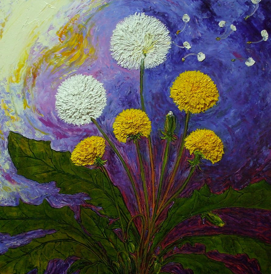 Flower Painting - Fly Little Dandelion Fly by Paris Wyatt Llanso