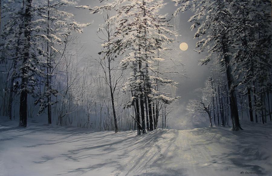 Winter Painting - Fly Me To The Moon by Ken Ahlering