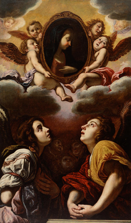 Domenico Fetti Painting - Flying and Adoring Angels by Domenico Fetti