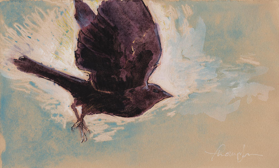 Crow Painting - Flying Crow by Tracie Thompson