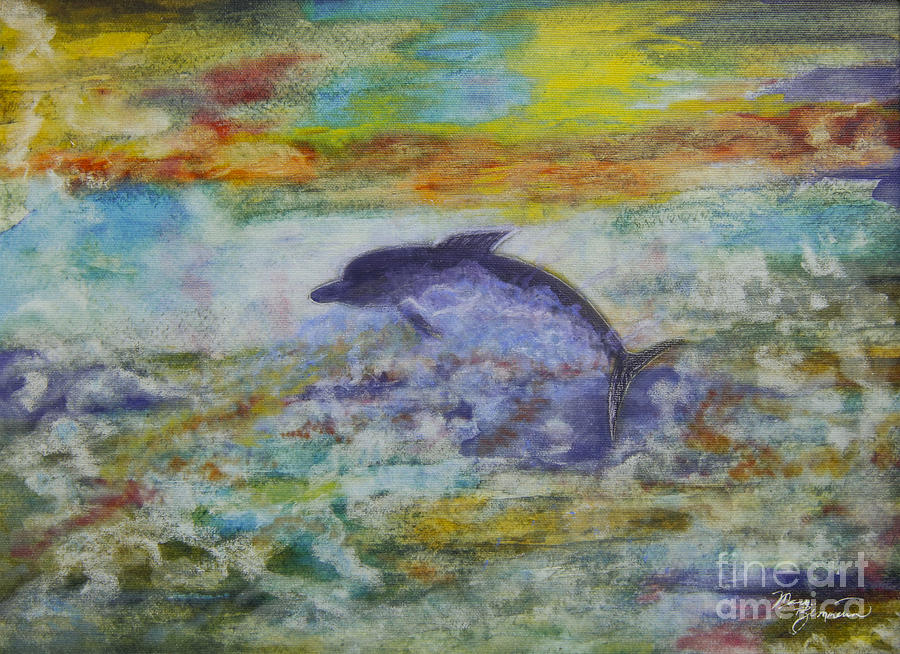 Flying Dolphin Painting by Mary Zimmerman