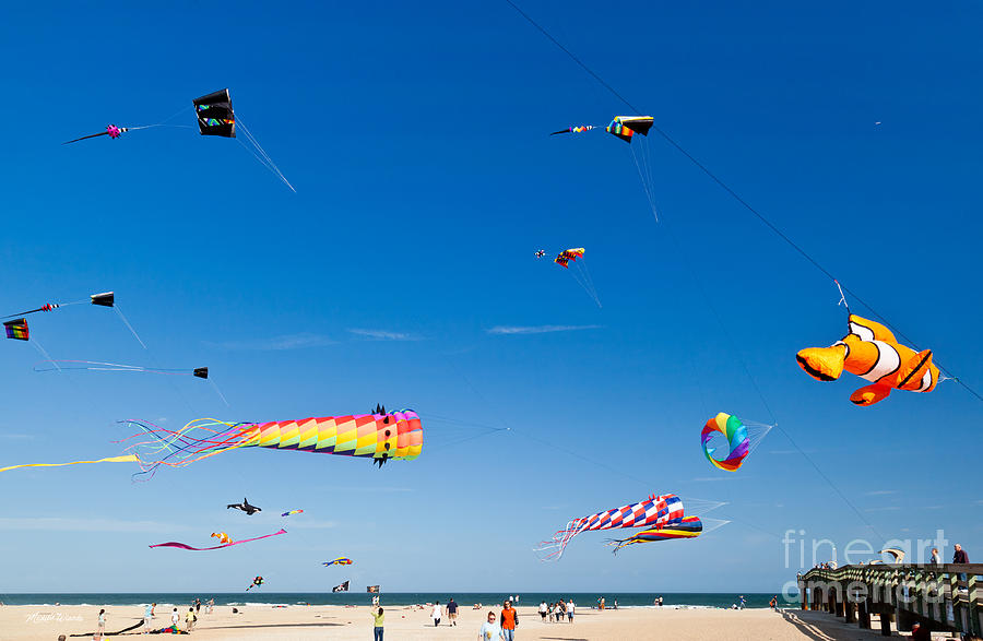 Flying Kites at St Augustine Beach Pier Photograph by Michelle Constantine