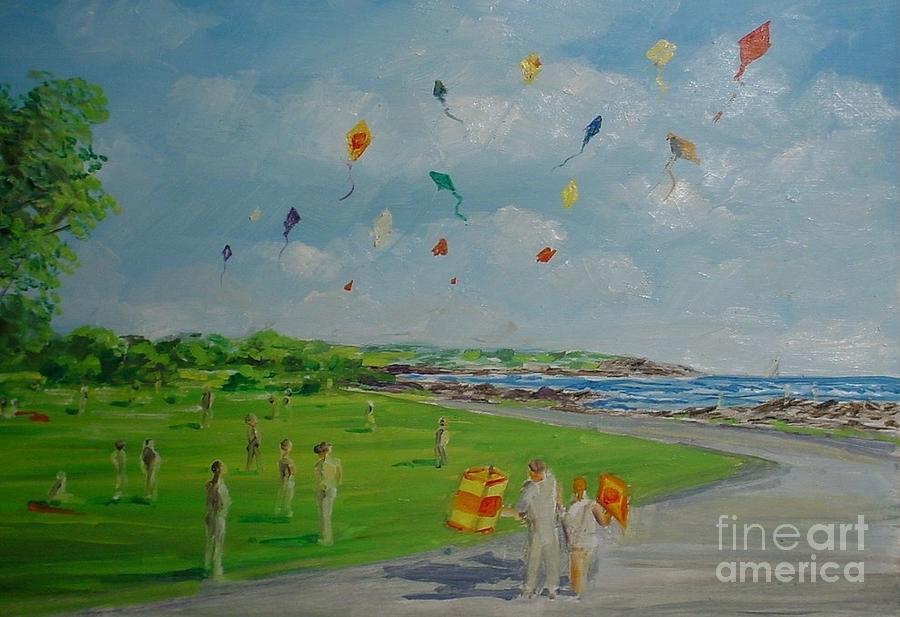 Ri Painting - Flying Kites Newport RI by Perrys Fine Art