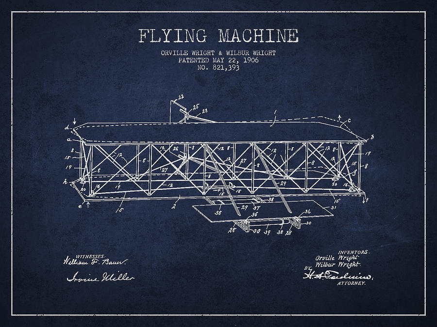 Flying Machine Patent Drawing From 1906 Digital Art