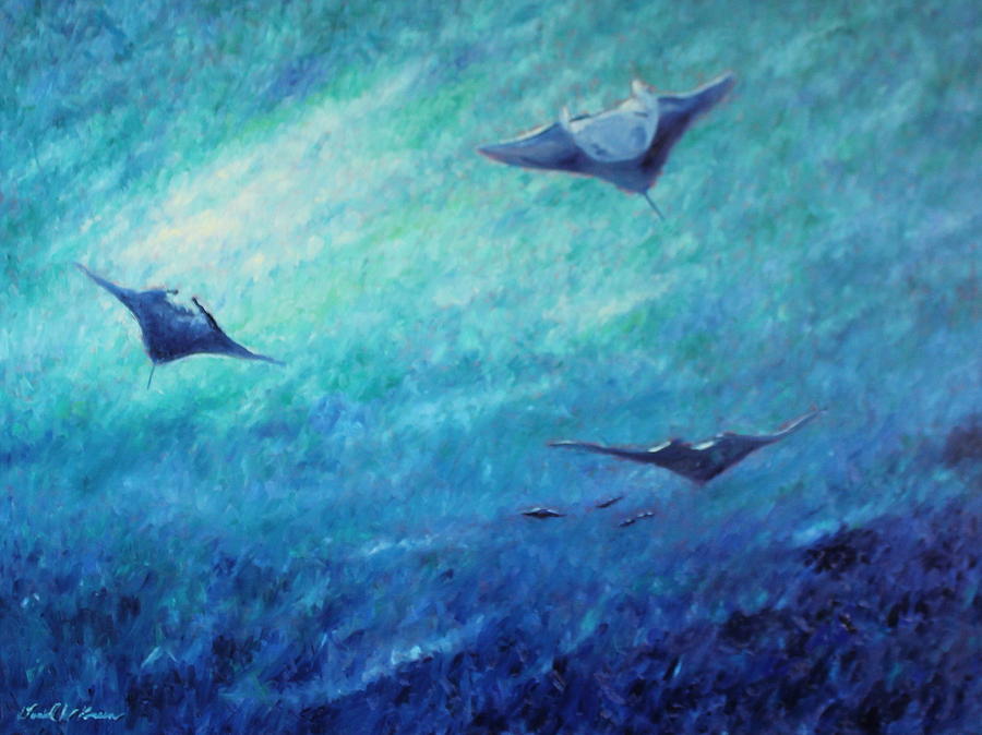 Flying Manta Rays Painting by Daniel W Green