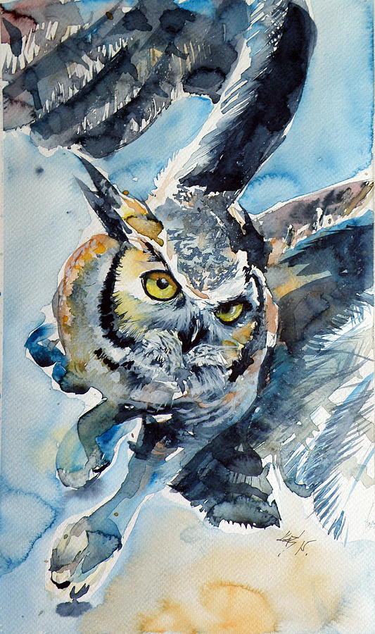 Flying owl Painting by Kovacs Anna Brigitta