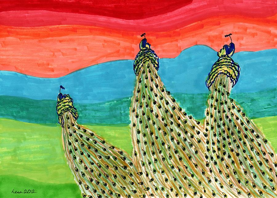 Flying Peacocks Drawing by Lesa Weller