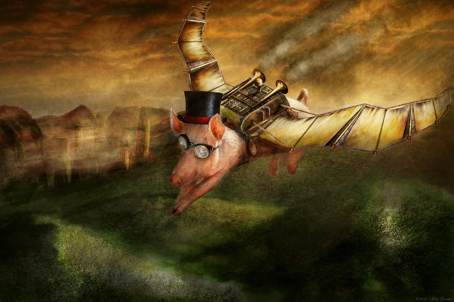 Flying Pig - Steampunk - The flying swine Photograph by Mike Savad