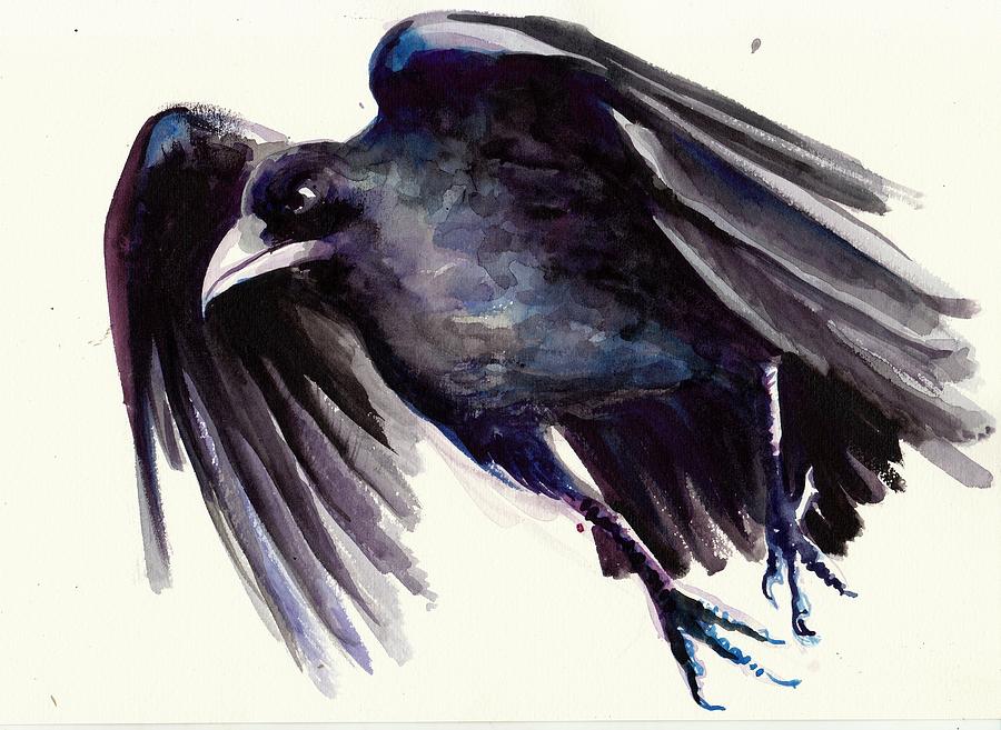 Flying Raven - Crow Painting Painting
