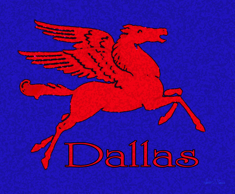 Flying Red Horse Over Dallas Blue Sky Digital Art by Robert J Sadler