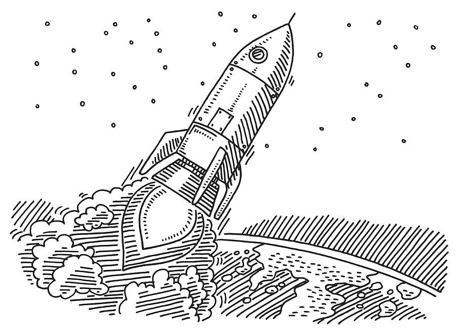 Flying Rocket Leaving Planet Earth Drawing Drawing by FrankRamspott