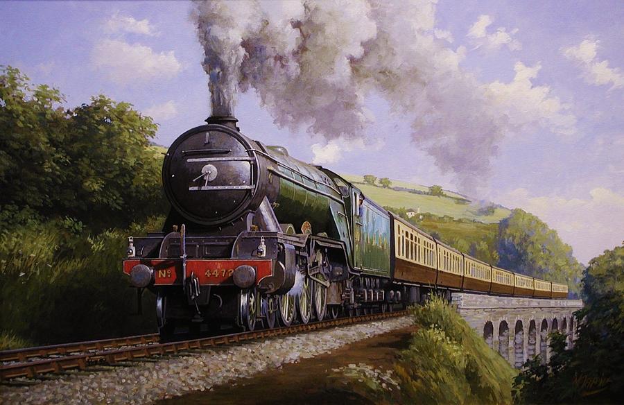Flying Scotsman Painting - Flying Scotsman on Broadsands viaduct. by Mike Jeffries
