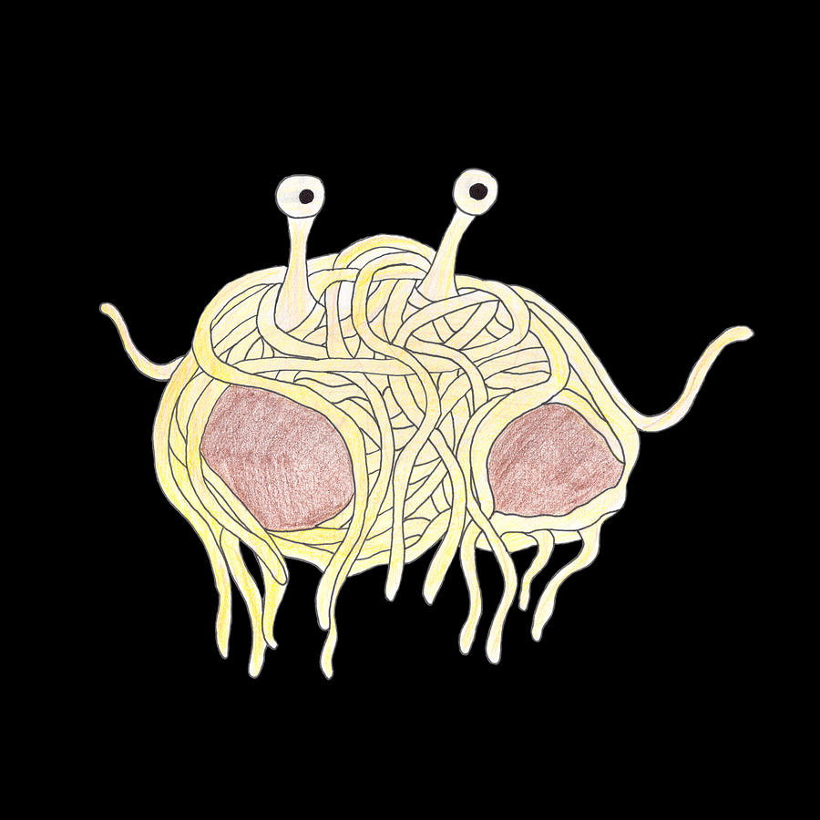 Flying Spaghetti Monster Drawing by Georgie Reeve