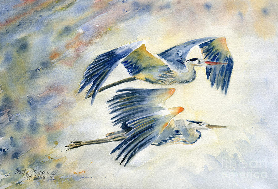 Heron Painting - Flying Together by Melly Terpening