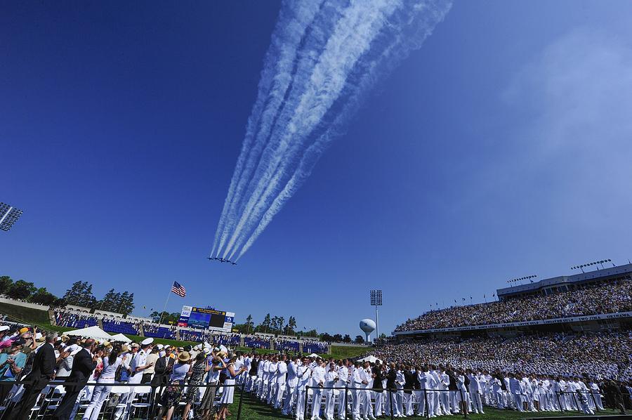 Jet Photograph - Flyover for Naval Academy Graduates by Mountain Dreams