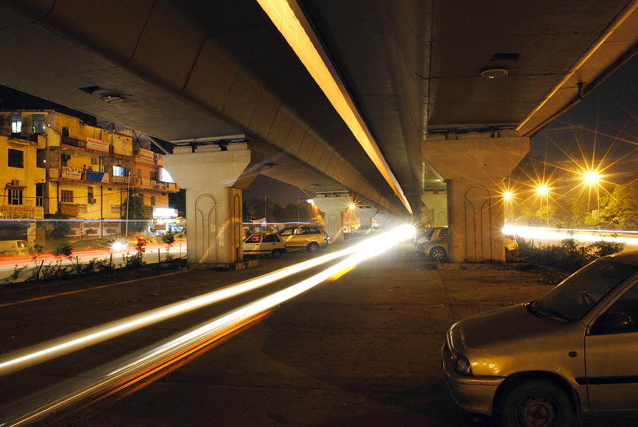 Car Photograph - Flyover In The Night by Sumit Mehndiratta